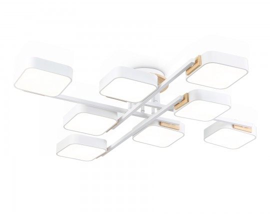  Люстра светодиодная на штанге FL4888/8 WH/WD белый/дерево 144W 3000-6000K  960*960*160 (без ПДУ)