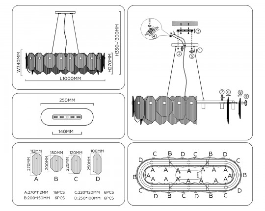  Подвесной светильник LH31205/12 SN/SM сатин никель/дымчатый E14*12 max 40W 1000*340*270