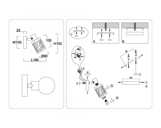  Настенно-потолочный спот в стиле лофт TR8667 BK/SB чёрный/бронза E14 max 60W 180*100*150