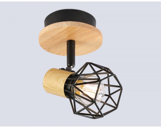  Настенно-потолочный спот в стиле лофт TR8751 BK/WD черный/дерево IP20 E27 D115*175