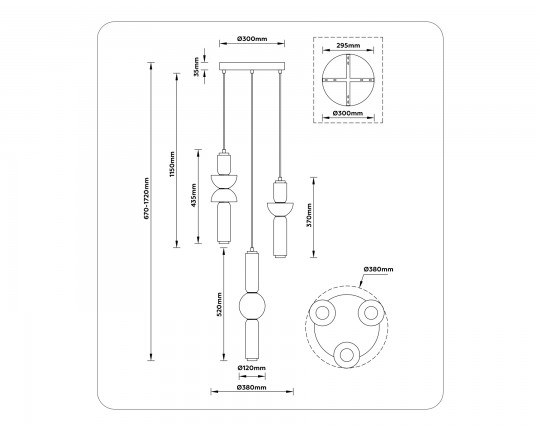  Подвесной светодиодный светильник LH11026/3 BK/SM черный/дымчатый 40W 3000K D380*1720