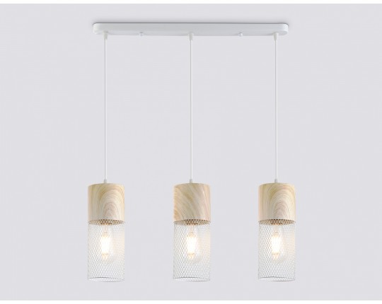  Светильник подвесной TR8499/3 WH/WD белый/дерево E27/3 max 60W 550*100*1000