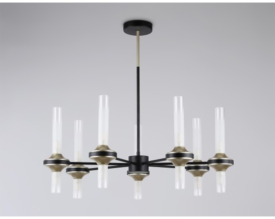  Люстра со стеклянными плафонами на штанге LH55353/14 BK/CGD/CL черный/золото/прозрачный G9/14 max 30W D750*690