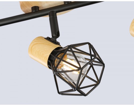  Настенно-потолочный спот в стиле лофт TR8753/3 BK/WD черный/дерево IP20 E27/3 435*115*200