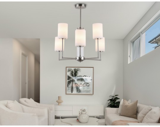  Люстра со стеклянными плафонами на штанге LH56211/6 SN/FR никель/белый матовый E27/6 max 60W D600*600