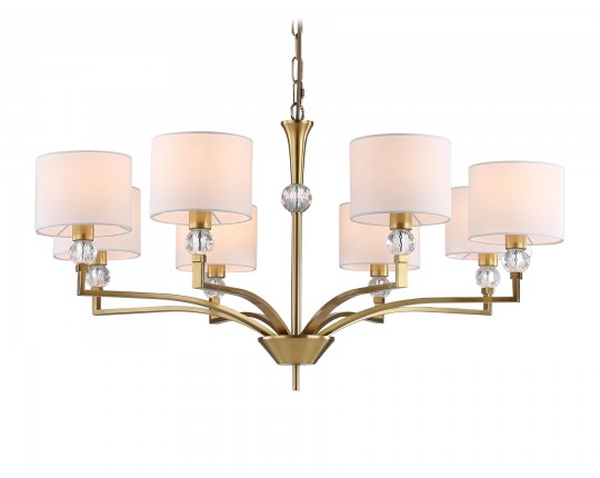  Подвесная люстра с абажурами и хрусталем LH71133/8 BS/WH латунь/белый E14/8 max 40W D840*880