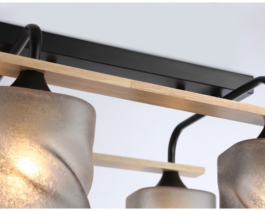  Светильник потолочный со стеклянными плафонами TR3033249/4 BK/WD черный/дерево E27/4 max 60W 340*340*245