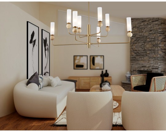  Люстра на штанге с мрамором LH53252/8 BS/FR латунь/белый матовый E14*8 max 40W D1260*1445