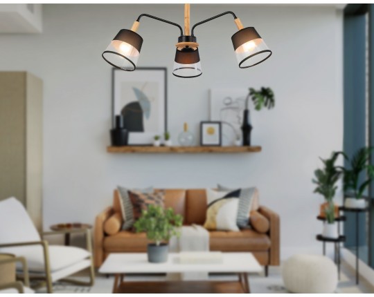  Подвесной светильник со сменной лампой TR4740/3 BK/LW черный/светлое дерево E27/3 max 40W D760*350