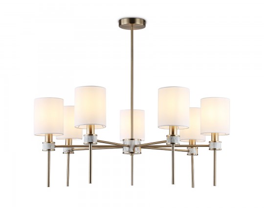  Люстра с абажурами на штанге LH72373/7 DBS/WH темная латунь/белый E14/7 max 40W D840*720