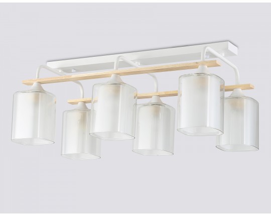  Светильник потолочный со стеклянными плафонами TR3033247/6 WH/WD белый/дерево E27/6 max 60W 580*340*245