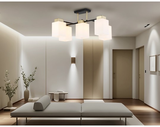  Люстра на штанге со стеклянными плафонами TR303048/5 BK/GD черный/золото E27/5 max 60W 540*480*270