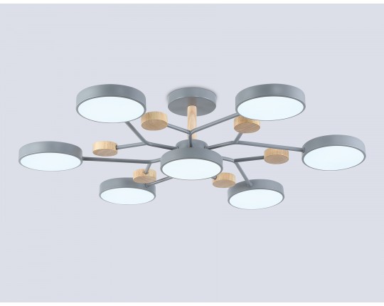  Люстра светодиодная на штанге FL4865/7 GR/WD серый/дерево 126W 3000-6000K D830*190 (без ПДУ)