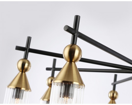  Люстра на штанге LH55258/9 BK/BS/CL черный/латунь/прозрачный E14*9 max 40W D770*530