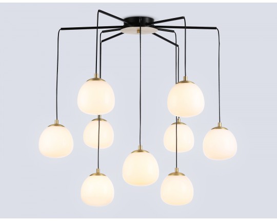  Светильник на штанге LH51001/6+3 SGD/BK/FR золотой песок/черный /белый матовый G9*9 max 28W D750*700