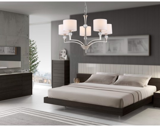  Подвесная люстра с абажурами и хрусталем LH71121/5 SN/WH никель/белый E14/5 max 40W D660*880