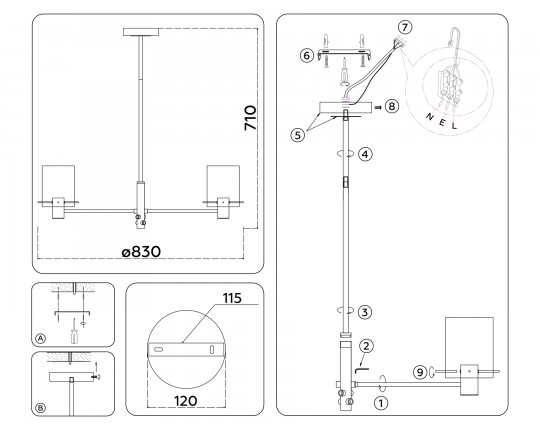  Подвесная люстра LH57033/8 BS/SM латунь/дымчатый E14/8 max 40W D830*710