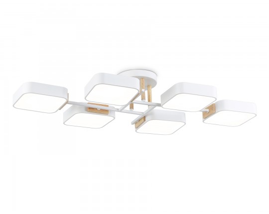  Люстра светодиодная на штанге FL4886/6 WH/WD белый/дерево 108W 3000-6000K 850*430*140 (без ПДУ)