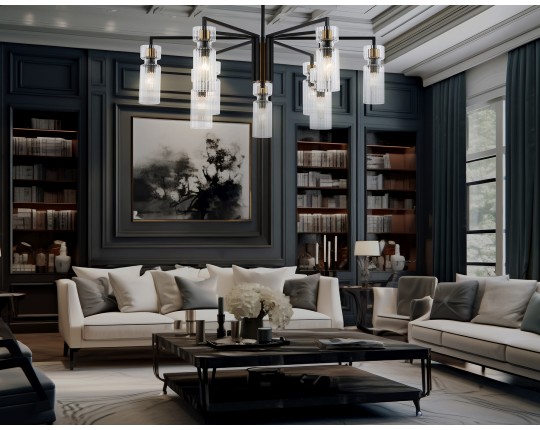  Люстра на штанге LH56117/9 BK/BS/CL черный/латунь/прозрачный E14*9 max 40W D765*440