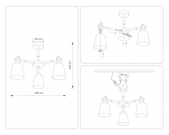  Подвесная люстра TR82204/3 WH/LW белый/светлое дерево E27/3 max 40W D560*430