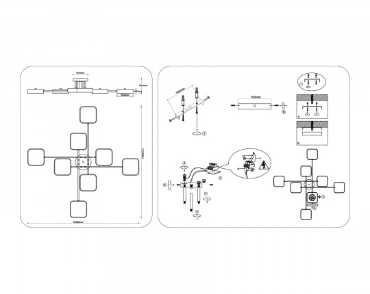  Люстра светодиодная на штанге FL516348/8 BK/GD черный/золото 144W 3000-6000K 1060*1060*150 (без ПДУ)
