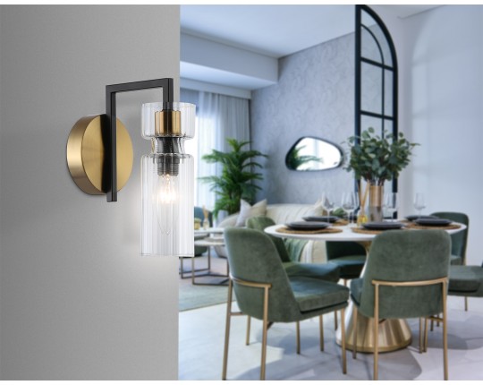  Настенный светильник LH56119 BK/BS/CL черный/латунь/прозрачный E14 max 40W 150*100*210