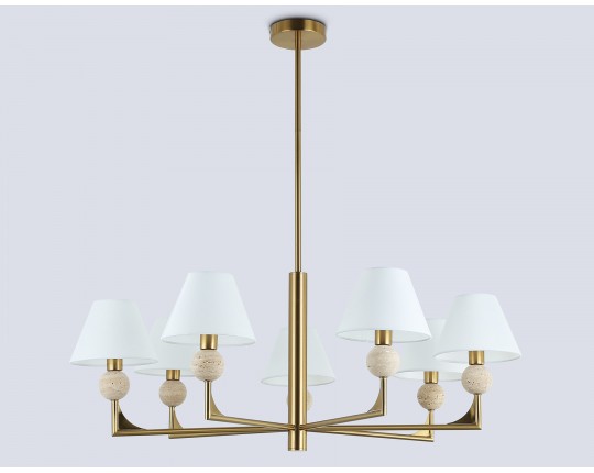  Люстра на штанге с абажурами LH75162/7 BS/FR латунь/белый матовый E14*7 max 40W D890*580