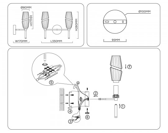  Настенный светильник LH55206/2 BS/CL латунь/прозрачный E14*2 max 40W 330*170*280