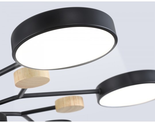  Люстра светодиодная на штанге FL4866/7 BK/WD черный/дерево 126W 3000-6000K D830*190 (без ПДУ)