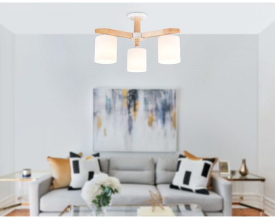  Подвесная люстра TR83112/3 WH/LW белый/светлое дерево E27/3 max 40W D580*320
