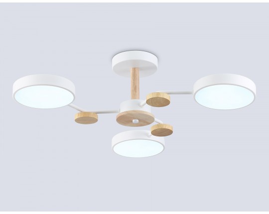  Люстра светодиодная на штанге FL4855/3 WH/WD белый/дерево 54W 3000-6000K D660*170 (без ПДУ)