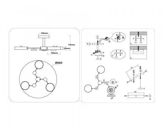 Люстра светодиодная на штанге FL4857/3 BK/WD черный/дерево 54W 3000-6000K D660*170 (без ПДУ)