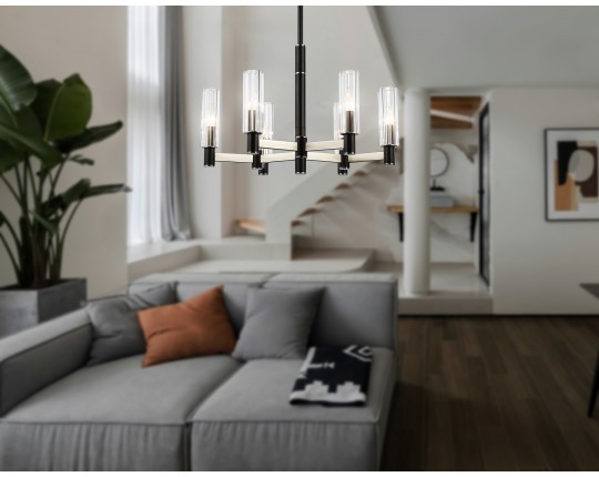  Люстра на штанге LH55501/6 SN/BK/CL сатин никель/черный/прозрачный E14*6 max 40W D570*760