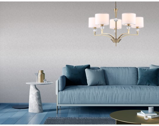  Подвесная люстра с абажурами и хрусталем LH71131/5 BS/WH латунь/белый E14/5 max 40W D660*880