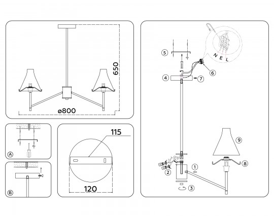  Люстра со стеклянными плафонами на штанге LH57125/8 SN/FR никель/белый матовый E14/8 max 40W D800*650