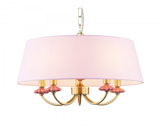  Подвесная люстра с абажуром и декором из керамики LH75021/5 GD/PI золото/розовый E14/5 max 40W D550*730