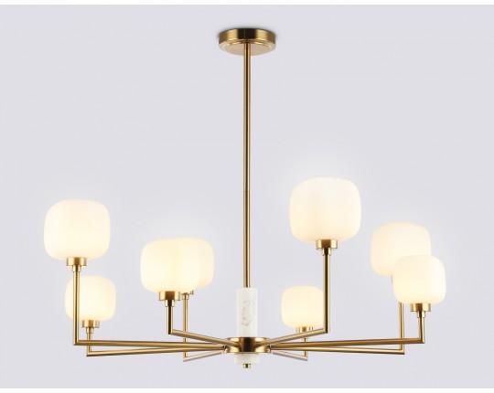  Люстра на штанге с мрамором LH53017/8 BS/FR латунь/белый матовый G9*8 max 40W D830*680