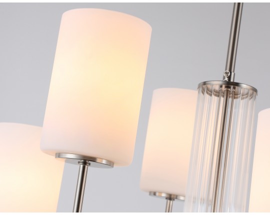  Люстра со стеклянными плафонами на штанге LH56211/6 SN/FR никель/белый матовый E27/6 max 60W D600*600