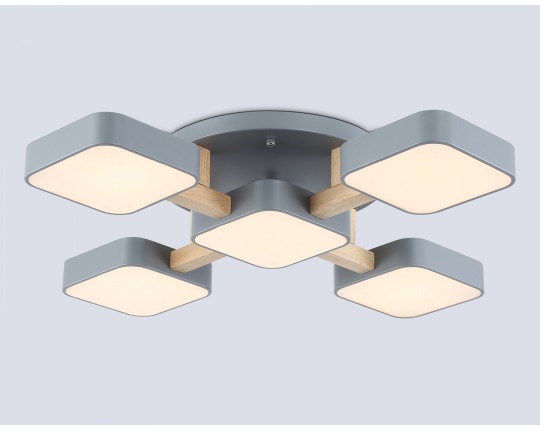  Люстра светодиодная на штанге FL4882/5 GR/WD серый/дерево 90W 3000-6000K 675*675*110 (без ПДУ)