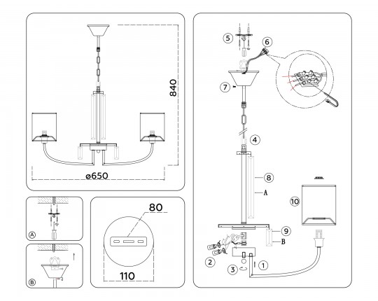  Подвесная люстра с абажурами и хрусталем LH71271/5 BS/DB латунь/темно синий E14/5 max 40W D650*840