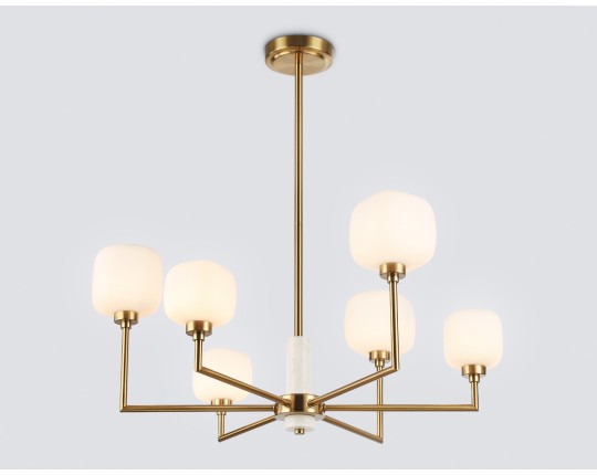  Люстра на штанге с мрамором LH53015/6 BS/FR латунь/белый матовый G9*6 max 40W D690*680