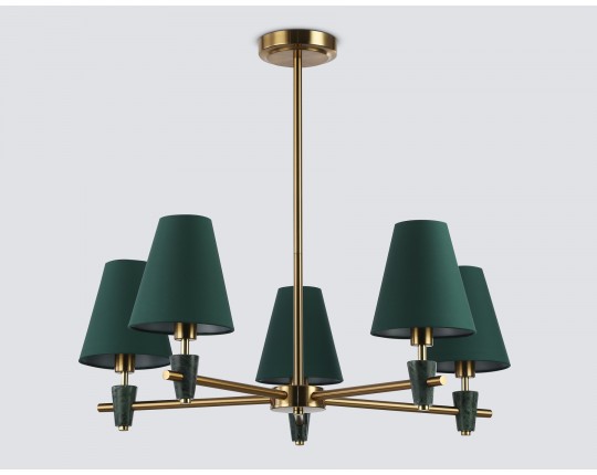  Люстра на штанге с абажурами и мрамором LH75051/5 BS/GN латунь/зеленый E14*5 max 40W D700*580