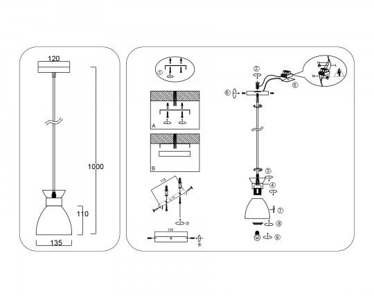  Светильник подвесной в стиле лофт TR8468 BK/FGD черный/золото E27 max 60W D130*1000
