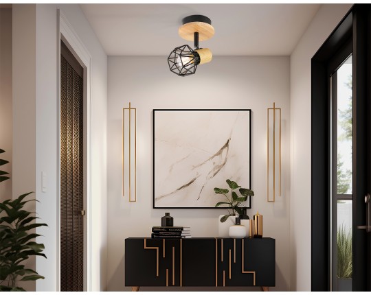  Настенно-потолочный спот в стиле лофт TR8751 BK/WD черный/дерево IP20 E27 D115*175