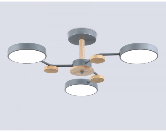  Люстра светодиодная на штанге FL4856/3 GR/WD серый/дерево 54W 3000-6000K D660*170 (без ПДУ)