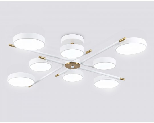  Люстра светодиодная на штанге FL516338/8 WH/CP белый/медь 120W 3000-6000K D850*170 (без ПДУ)