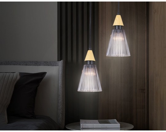  Подвесной светильник LH58111 BK/LW/SM черный/светлое дерево/дымчатый E14 max 40W D110*1500