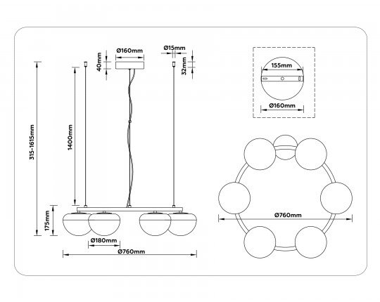 Подвесной светодиодный светильник LH12003/6 BK/GD/SM черный/золото/дымчатый 36W 3000K D760*175