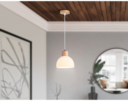  Подвесной светильник со сменной лампой TR83133 LW/FR светлое дерево/белый матовый E27 max 40W D180*1040