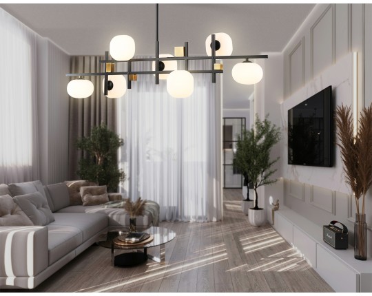  Светильник на штанге LH51017/7 BK/BS/FR черный/латунь/белый матовый G9*7 max 28W 1100*240*300